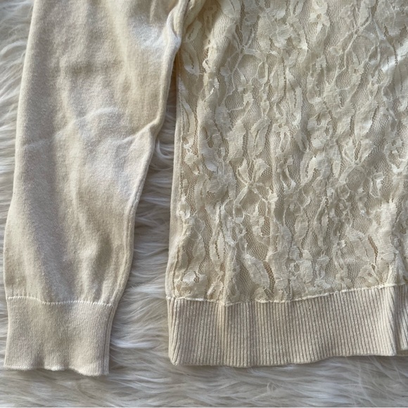 Ann Taylor loft cream lace front king sleeve cardigan button sweater - Picture 2 of 10